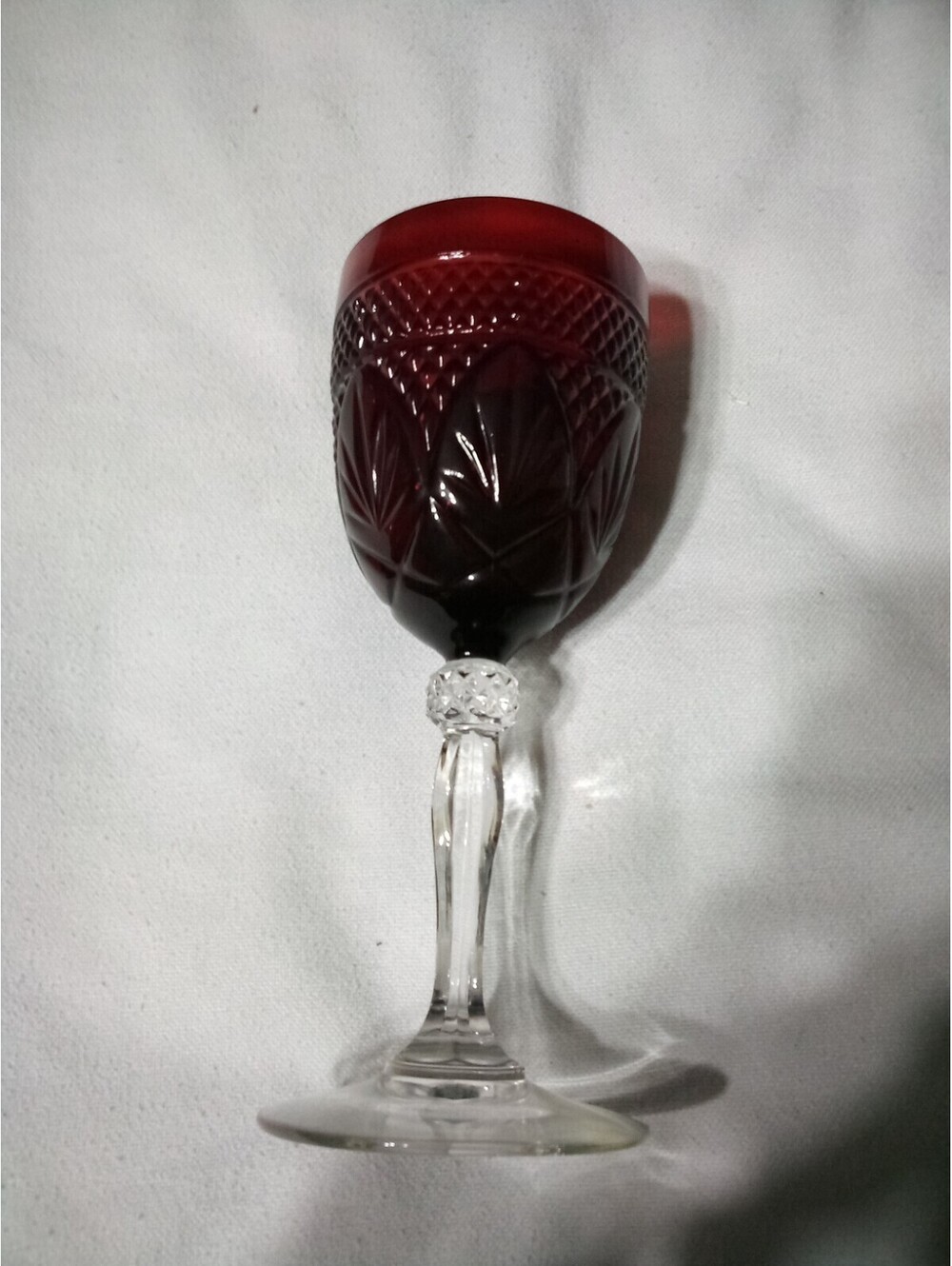 Cristal D’Arques Durand Antique Ruby Water Goblets Clear Glass Stem Set of 2